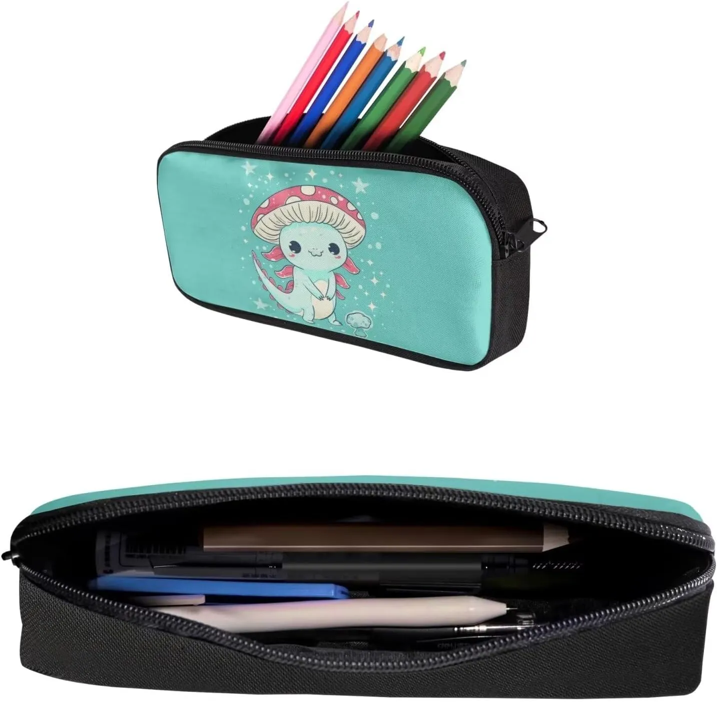 Cute Axolotl Kids School Backpack With Lunch Box Bag for Girls Elementary School Bookbag for Boys 5-7/8-12 Student School Bag Lunchbag Pencil Case 16 Inch Laptop Backpacks Blue
