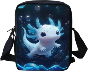 Cute Axolotl Messenger Bag Crossbody Bag for Kids Portbale Shoulder Pouch Lightweight Cell Phone Purse for Travel Work