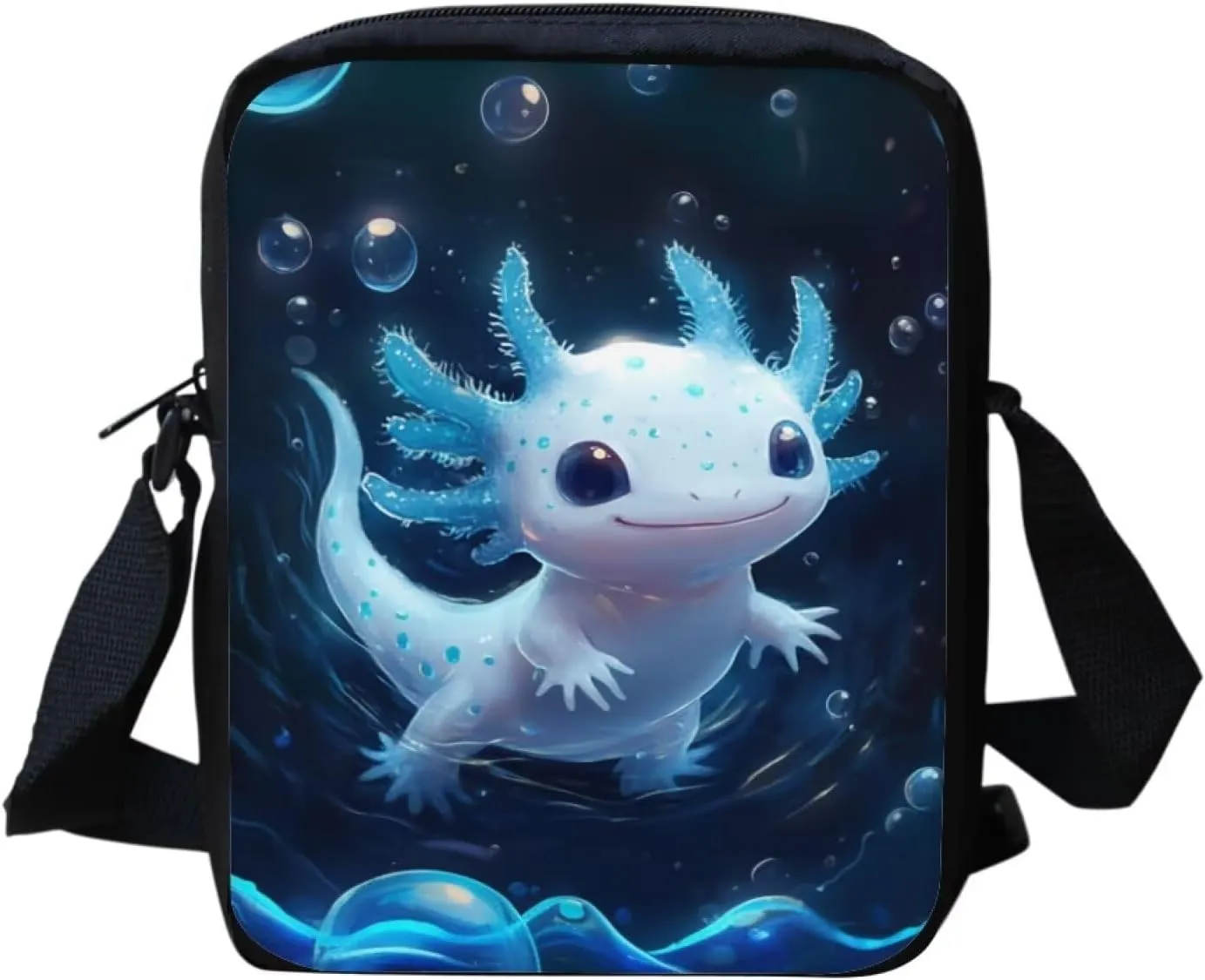 Cute Axolotl Messenger Bag Crossbody Bag for Kids Portbale Shoulder Pouch Lightweight Cell Phone Purse for Travel Work