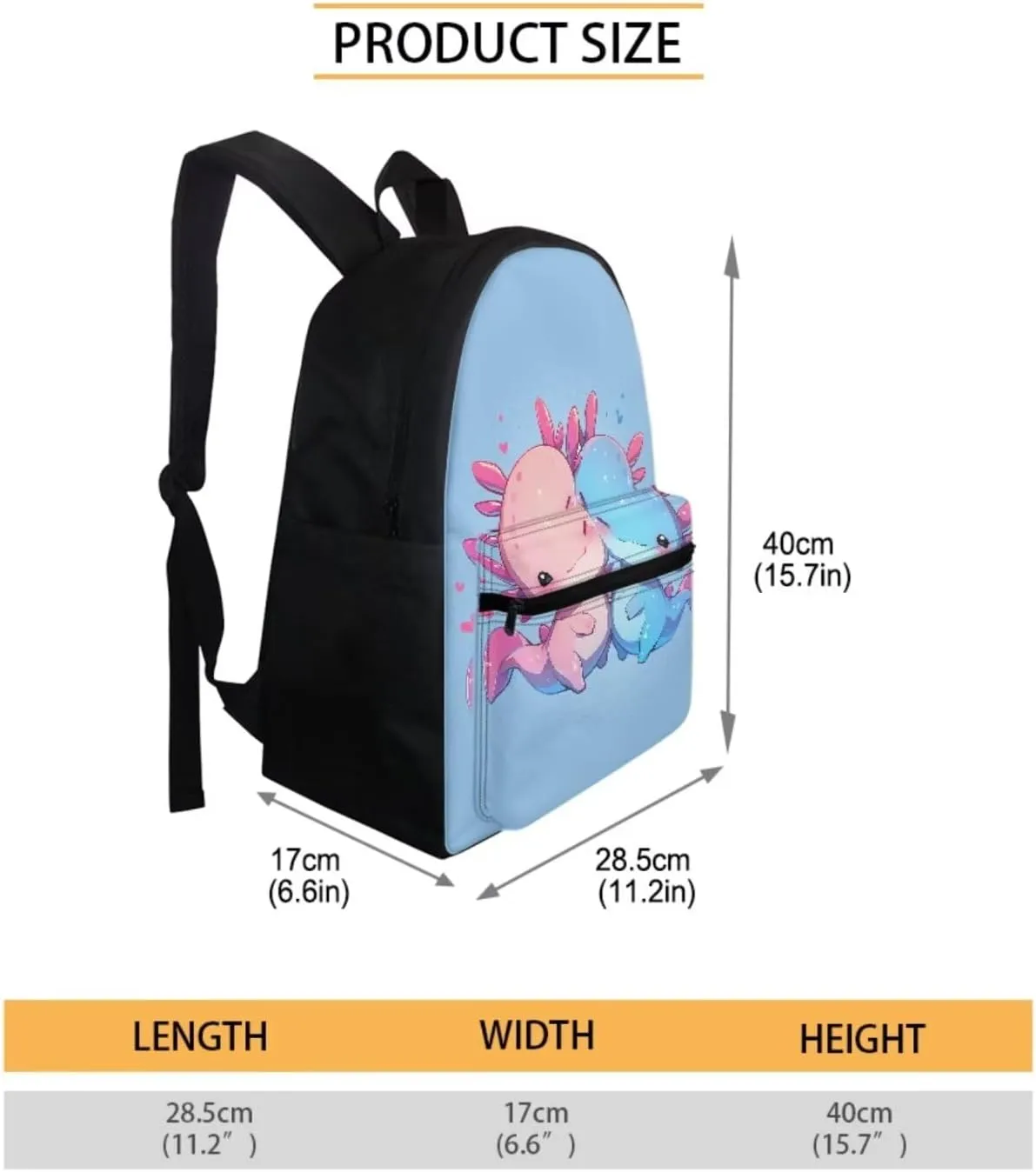 Cute Axolotl School Backpack With Lunch Bag for Boys Girls Elementary School Bookbag Kids School Bag With Lunch Box Pencil Case Set 3 In 1 Students Back Pack Ages 7-10/10-12 Blue