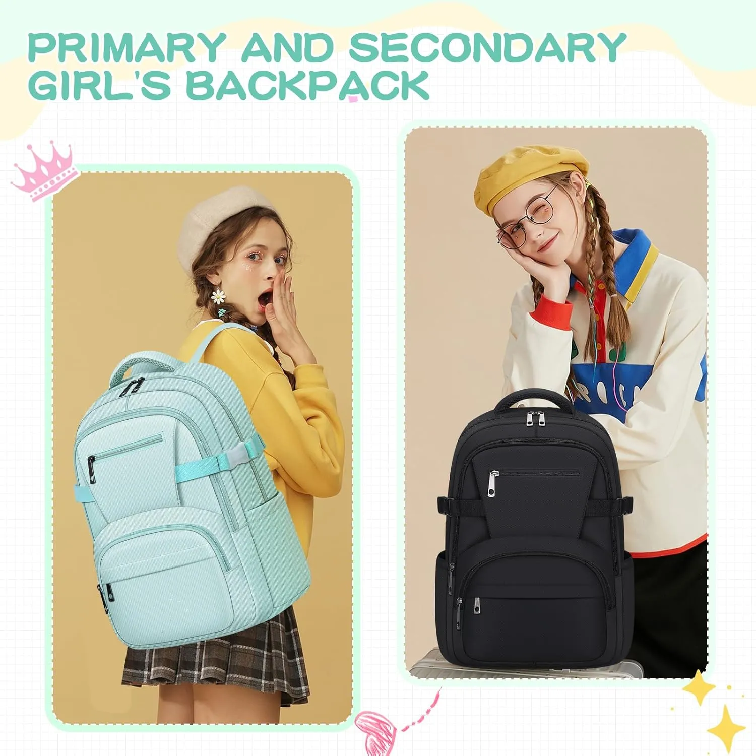 Cute Backpack for School Girls Kids Aesthetic School Bag Backpack for Women Travel Laptop Child Bookbags