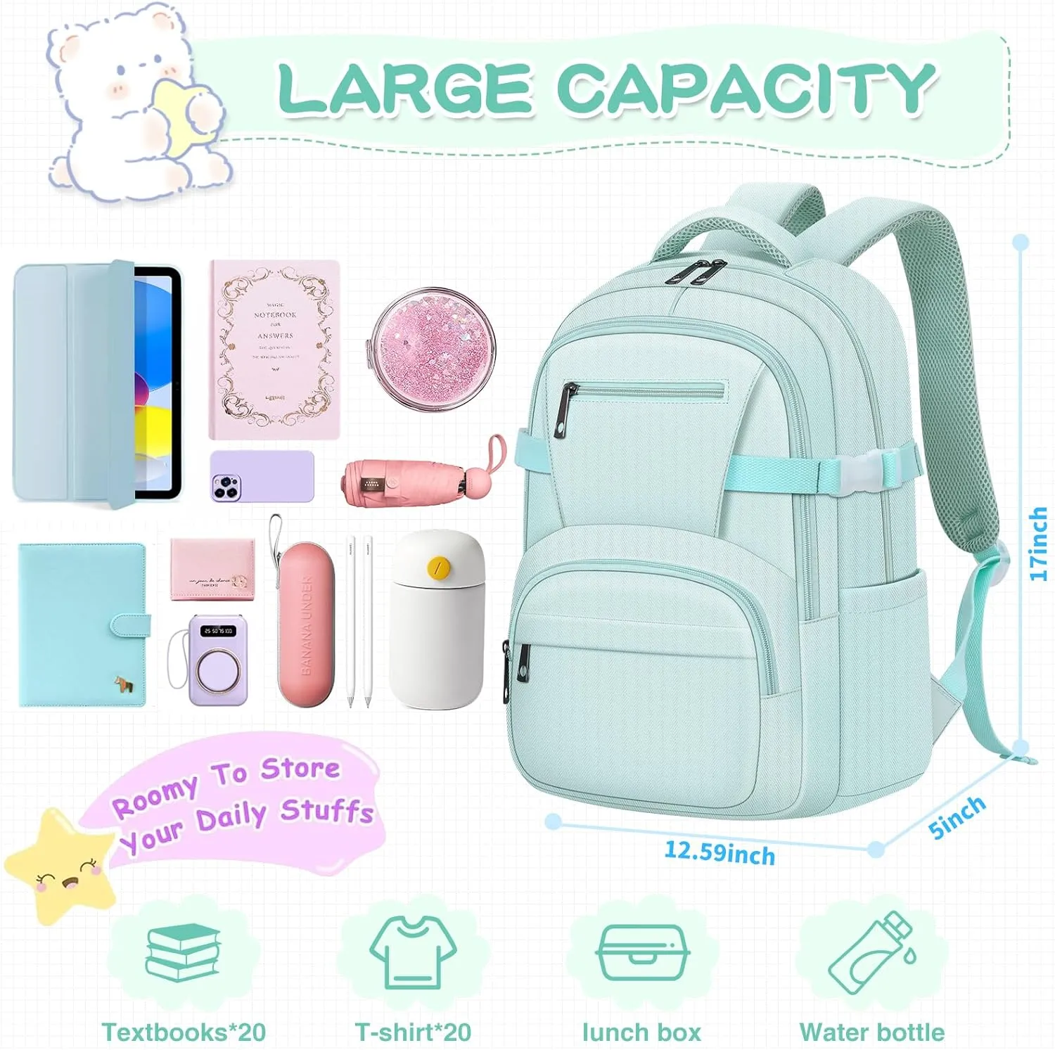 Cute Backpack for School Girls Kids Aesthetic School Bag Backpack for Women Travel Laptop Child Bookbags