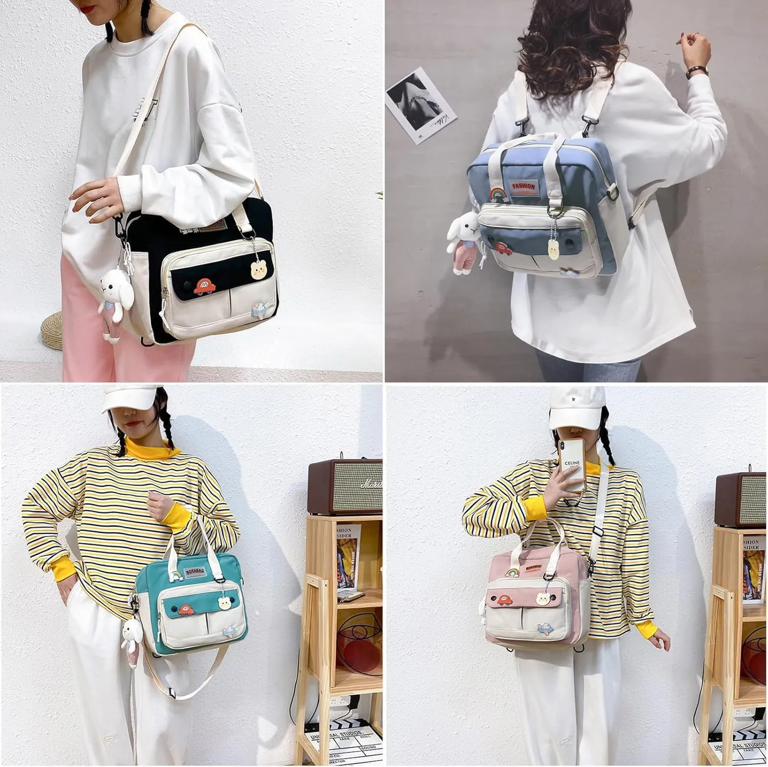 Cute Bags Kawaii Backpack Messenger Bag For School,Aesthetic Backpacks Multifunction Laptop Japanese Ita for Teen Girls Kids Lunch Totes