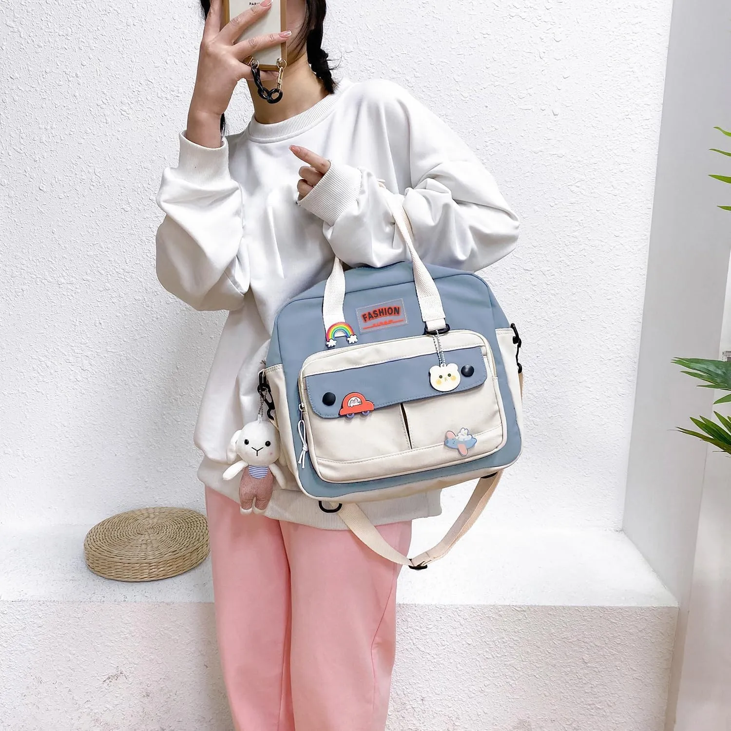 Cute Bags Kawaii Backpack Messenger Bag For School,Aesthetic Backpacks Multifunction Laptop Japanese Ita for Teen Girls Kids Lunch Totes