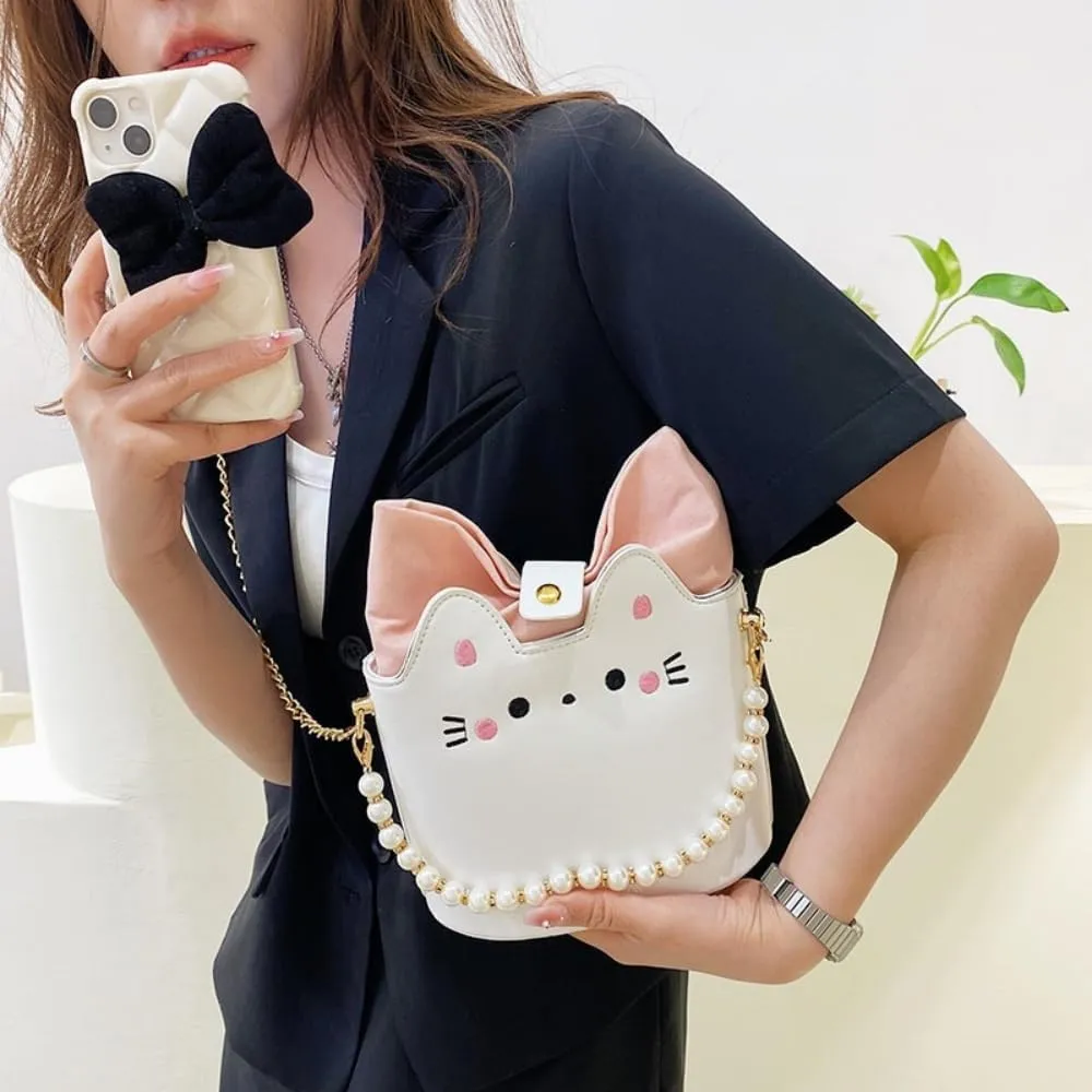 Cute Cat Single Shoulder Crossbody Bag Pearl Handheld Mini Purse Y2k Aesthetic Cute Single Shoulder Crossbody Bag