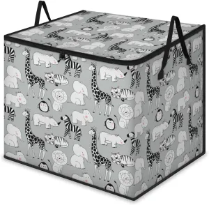 Cute Elephant Rhinoceros Zebra Penguin Extra Large Storage Bags 214L Foldable Clothes Storage Containers Closet Organizers Storage Bins with Handles for Clothing Blanket Bedding Comforter