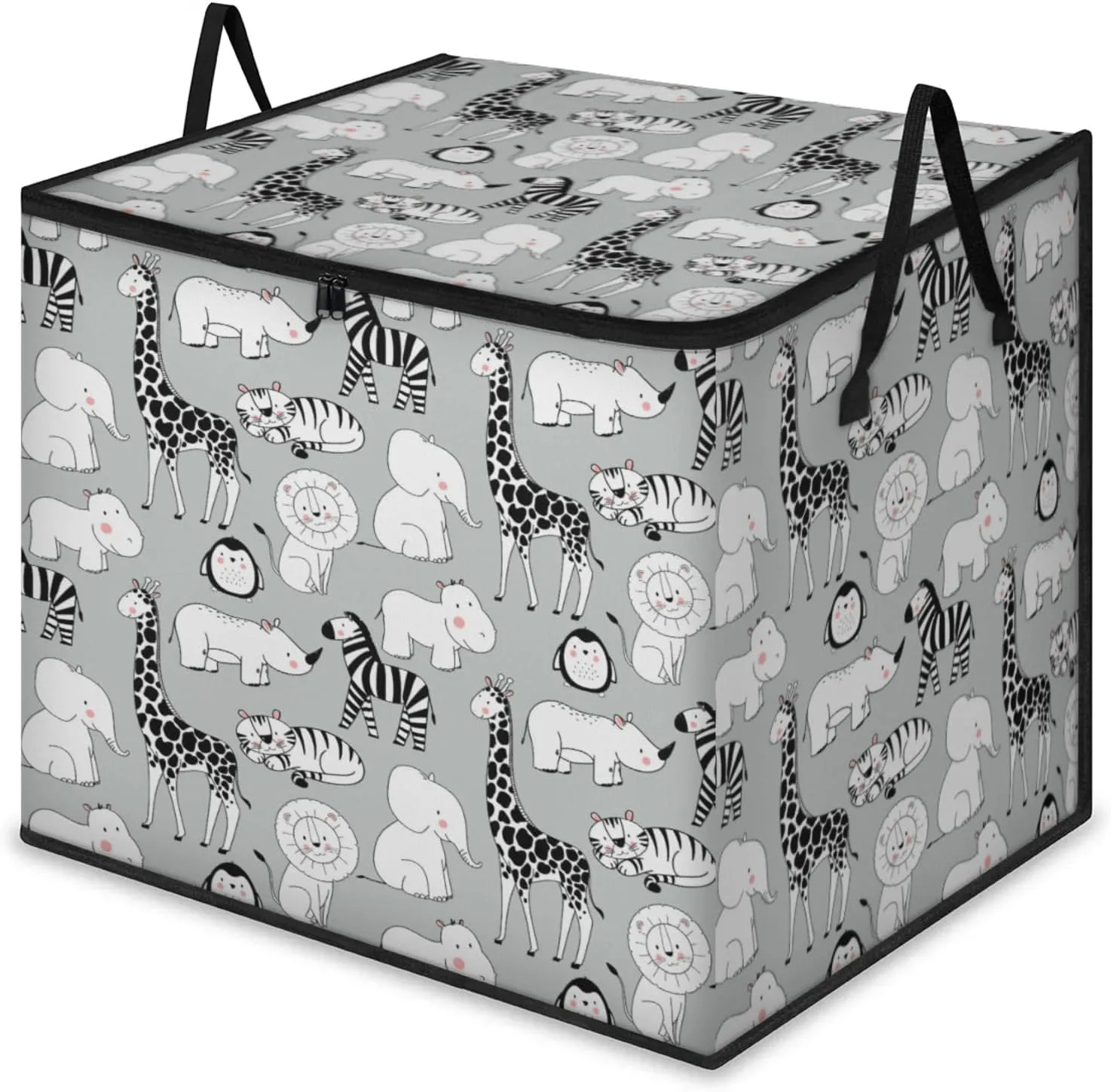 Cute Elephant Rhinoceros Zebra Penguin Extra Large Storage Bags 214L Foldable Clothes Storage Containers Closet Organizers Storage Bins with Handles for Clothing Blanket Bedding Comforter