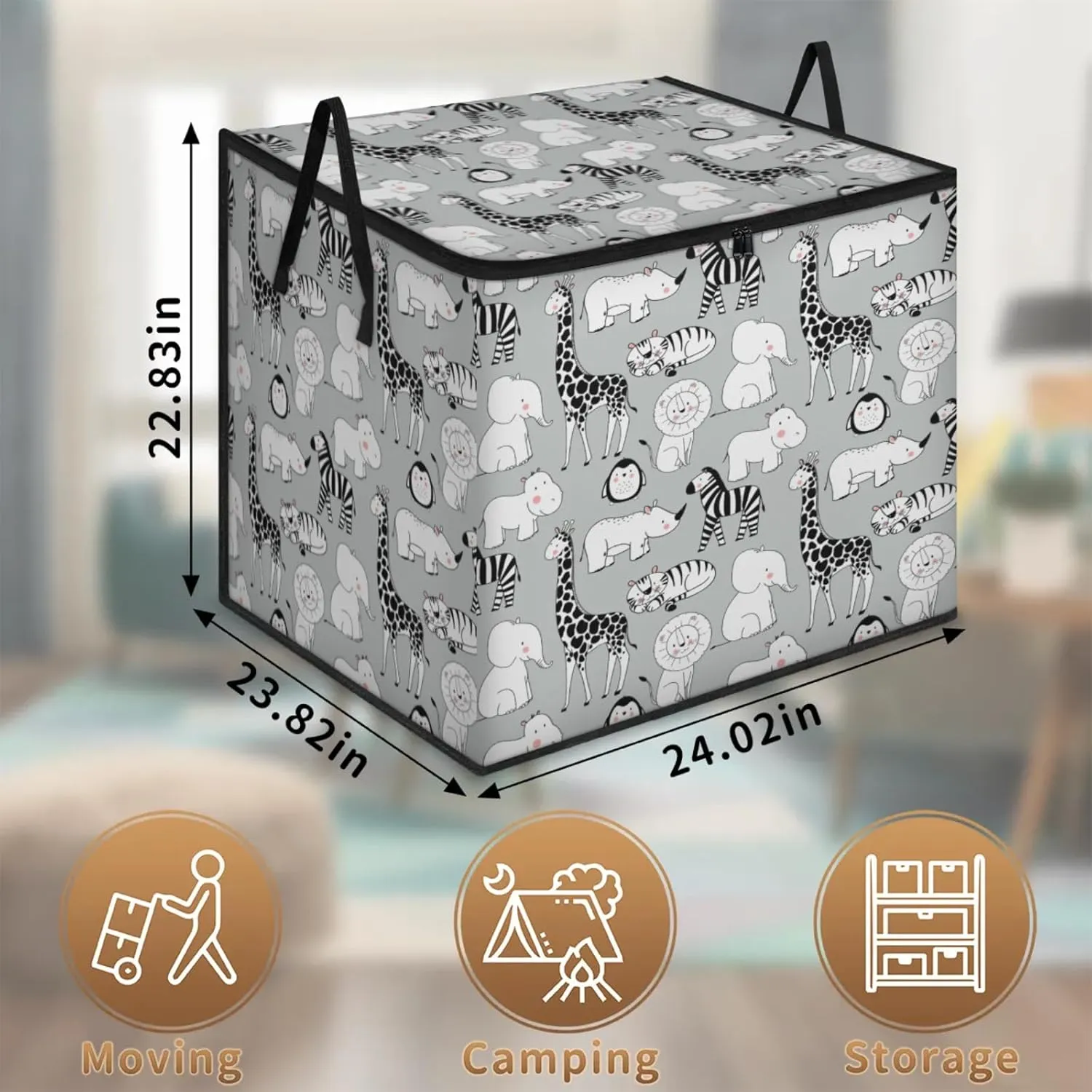 Cute Elephant Rhinoceros Zebra Penguin Extra Large Storage Bags 214L Foldable Clothes Storage Containers Closet Organizers Storage Bins with Handles for Clothing Blanket Bedding Comforter
