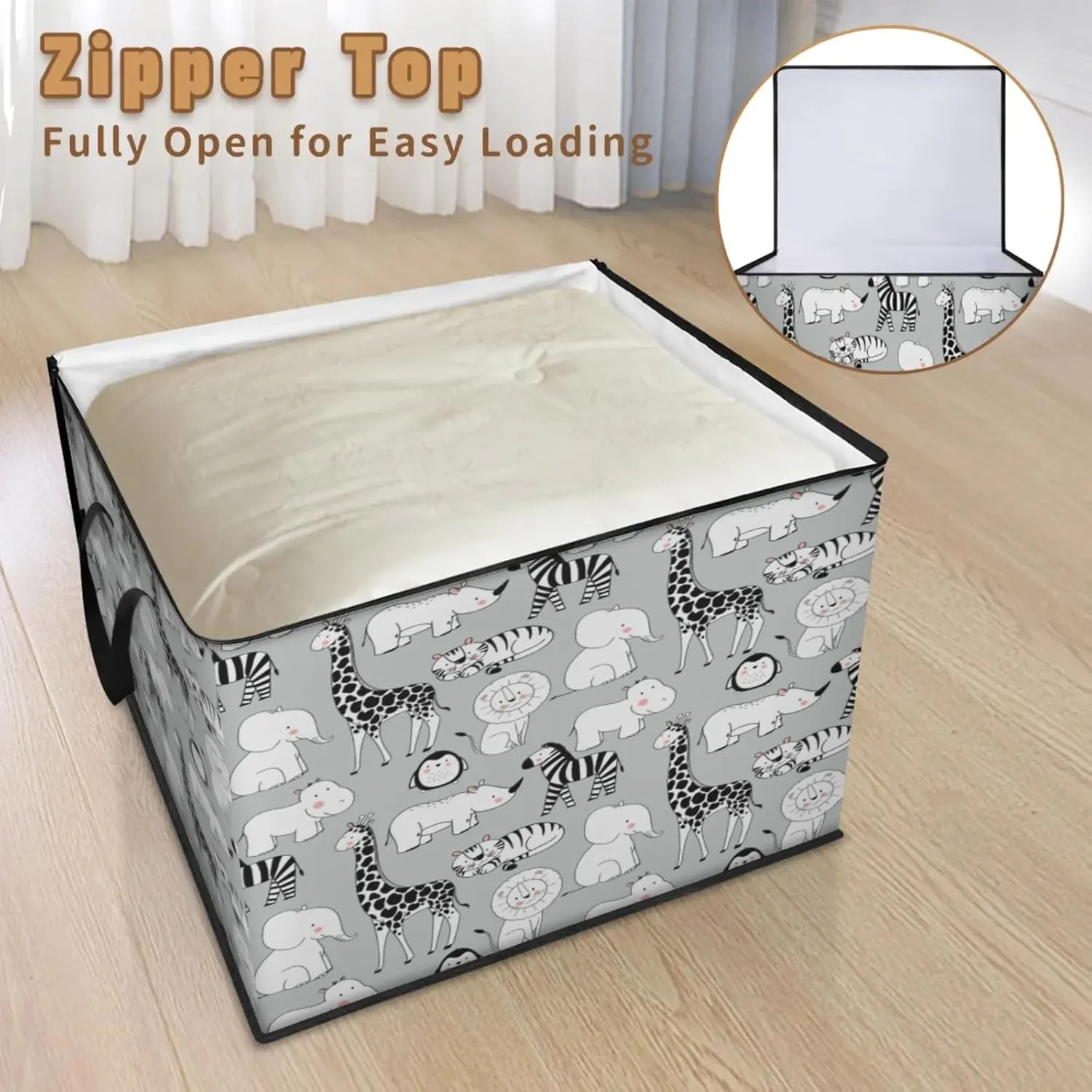 Cute Elephant Rhinoceros Zebra Penguin Extra Large Storage Bags 214L Foldable Clothes Storage Containers Closet Organizers Storage Bins with Handles for Clothing Blanket Bedding Comforter