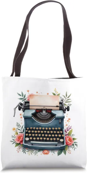 Cute Floral Typewriter, for Book Authors and Writers Tote Bag
