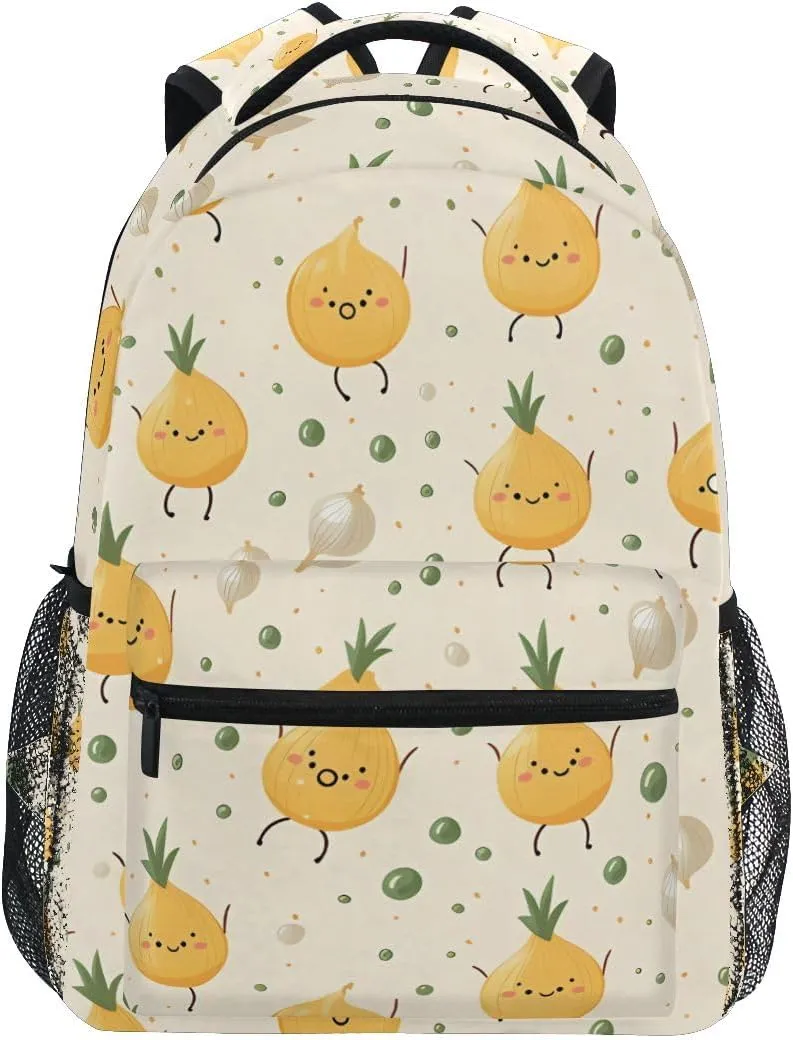 Cute Onions School backpack for Boys Girls, Elementary School Bookbag Travel Bag Laptop Daypack with Name Tag