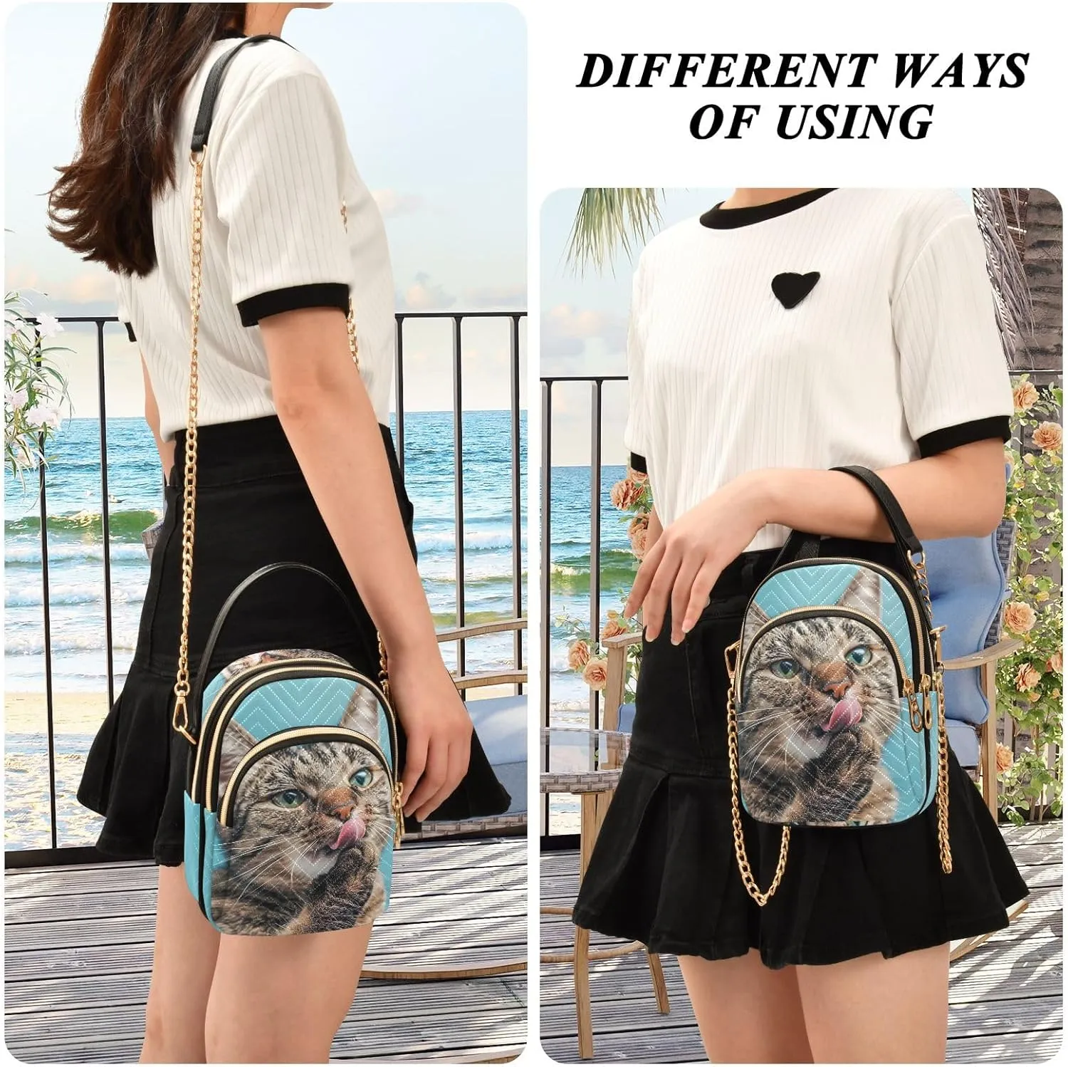 Cute Playful Cat Blue Bags for Women Trendy Phone Purse Crossbody for Women