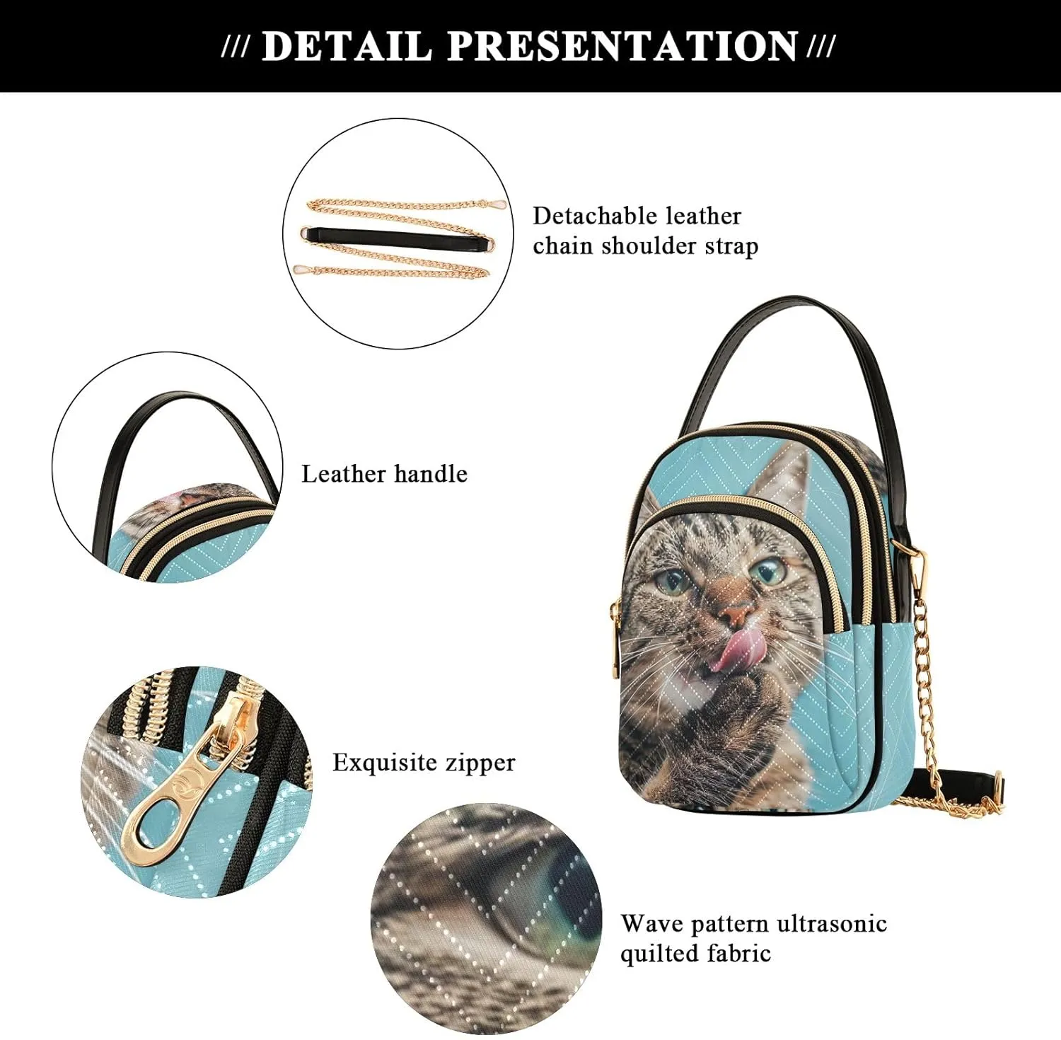 Cute Playful Cat Blue Bags for Women Trendy Phone Purse Crossbody for Women
