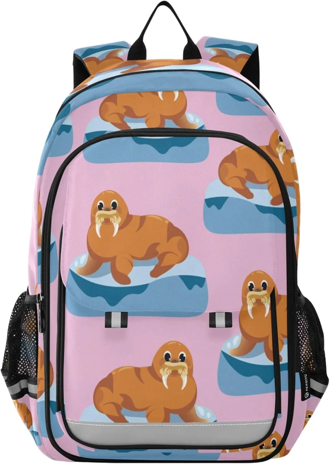 Cute Walrus on Iceberg Backpack Lightweight Bookbag Travel Laptop Backpack College School Computer Bag with Reflective Stripes
