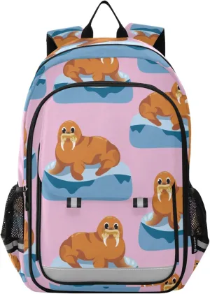 Cute Walrus on Iceberg Backpack Lightweight Bookbag Travel Laptop Backpack College School Computer Bag with Reflective Stripes