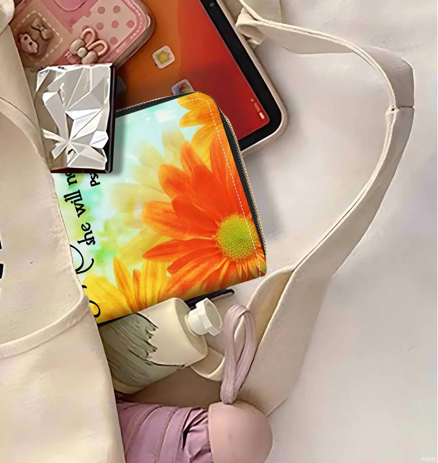 Daisy Floral Quote Bible Verses Psalm 46:5 Print Wallet for Women Large Capacity Wallet Credit Card Holder PU Leather Zipper Clutch Purse Phone Wallet