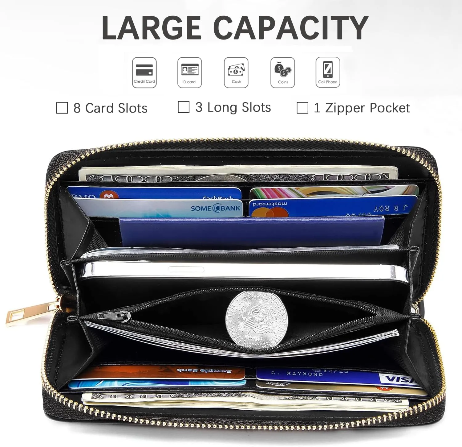 Daisy Floral Quote Bible Verses Psalm 46:5 Print Wallet for Women Large Capacity Wallet Credit Card Holder PU Leather Zipper Clutch Purse Phone Wallet