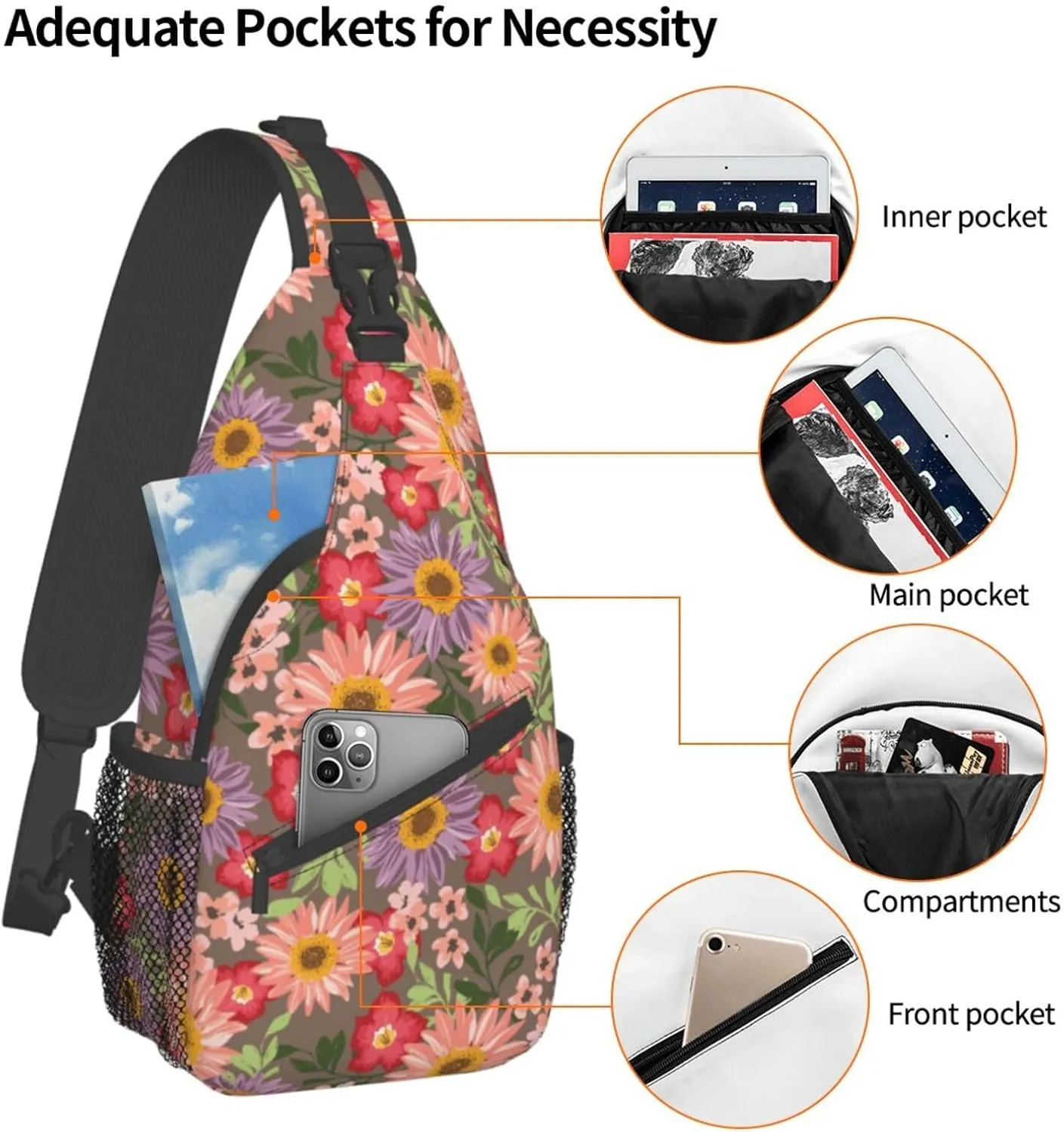 Daisy Flower Sling Backpack Chest Bag Crossbody Shoulder Bag Gym Cycling Travel Hiking Daypack For Men Women