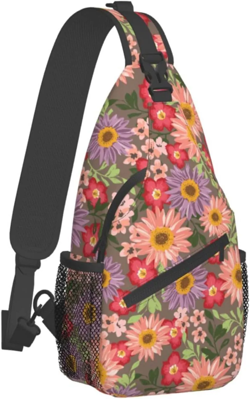 Daisy Flower Sling Backpack Chest Bag Crossbody Shoulder Bag Gym Cycling Travel Hiking Daypack For Men Women