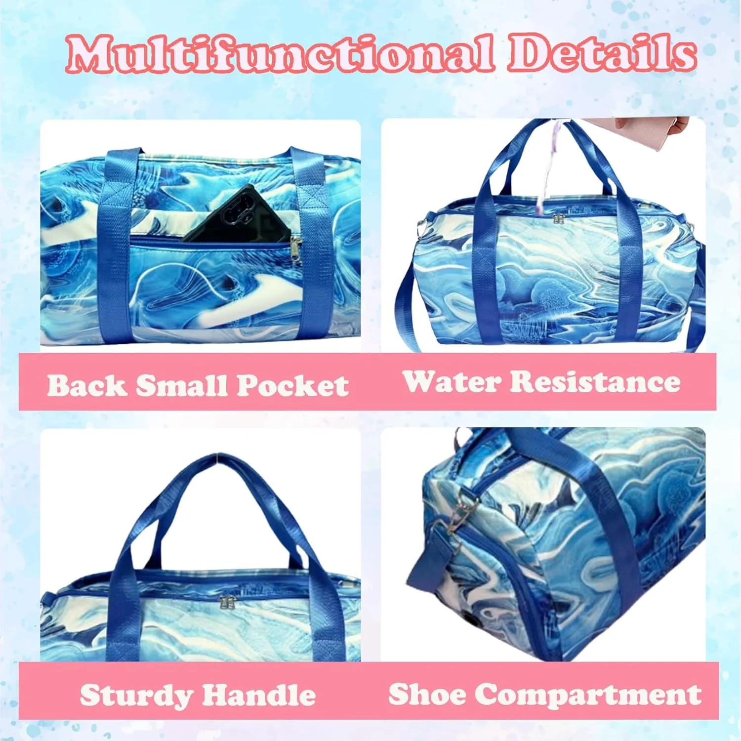 Dance Bag Girls Duffle Bag Girls Sleepover Overnight Weekender Bags Girls Cheer Gym Gymnastics Bags with Shoe Compartment and Wet Pocket