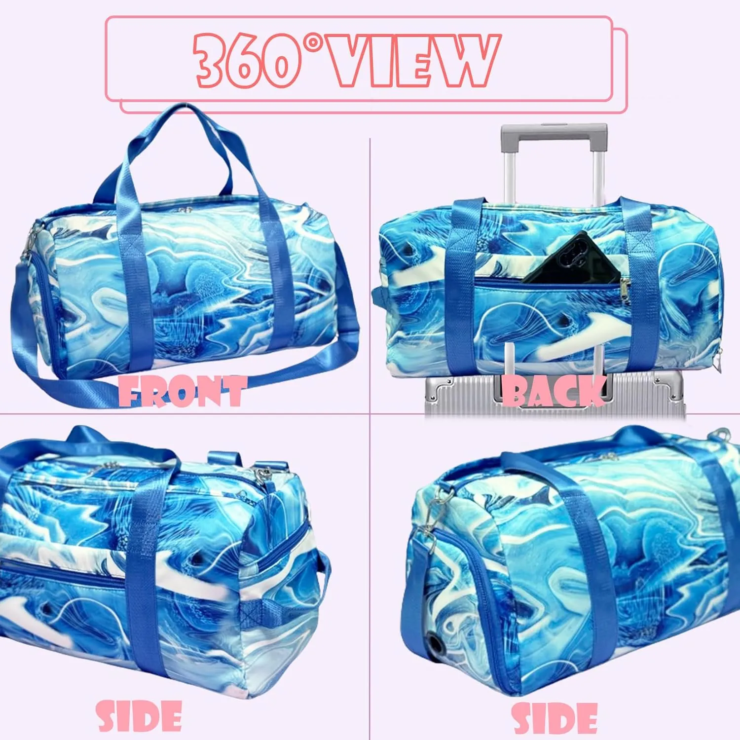 Dance Bag Girls Duffle Bag Girls Sleepover Overnight Weekender Bags Girls Cheer Gym Gymnastics Bags with Shoe Compartment and Wet Pocket