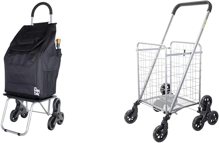 dbest products Stair Climber Bigger Trolley Dolly, Black Grocery Shopping Foldable Cart Condo Apartment 44 Inch & Stair Climber Cruiser Cart Shopping Grocery Rolling Folding Laundry Basket