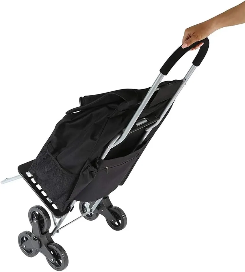 dbest products Stair Climber Bigger Trolley Dolly, Black Grocery Shopping Foldable Cart Condo Apartment 44 Inch & Stair Climber Cruiser Cart Shopping Grocery Rolling Folding Laundry Basket