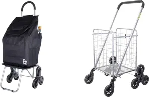 dbest products Stair Climber Bigger Trolley Dolly, Black Grocery Shopping Foldable Cart Condo Apartment 44 Inch & Stair Climber Cruiser Cart Shopping Grocery Rolling Folding Laundry Basket