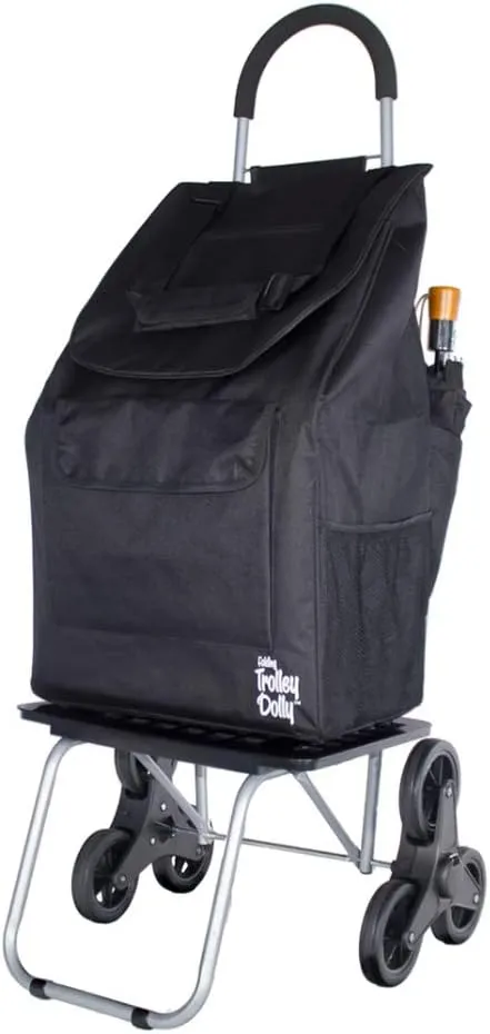 dbest products Stair Climber Bigger Trolley Dolly, Black Grocery Shopping Foldable Cart Condo Apartment 44 Inch & Stair Climber Cruiser Cart Shopping Grocery Rolling Folding Laundry Basket