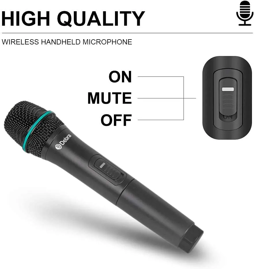 Debra Audio Pro UHF 4 Channel Wireless Microphone System with Cordless Handheld Lavalier Headset Mics, Metal Receiver, Ideal for Karaoke Church Party (with 4 Handheld (A))