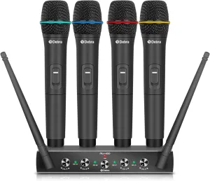Debra Audio Pro UHF 4 Channel Wireless Microphone System with Cordless Handheld Lavalier Headset Mics, Metal Receiver, Ideal for Karaoke Church Party (with 4 Handheld (A))