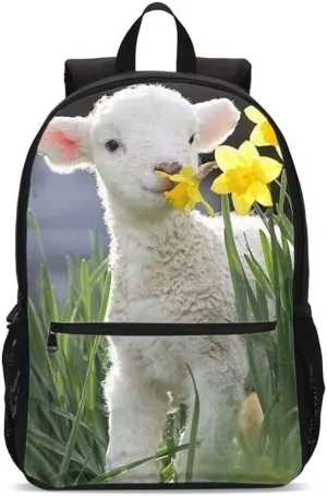 Delerain Cute Sheep Lamb School Backpack Lightweight Travel Daypack Shoulder Bag 17 Inch Plus Laptop Bag Book bag for 1-6th Grade Boys Girls Back to School