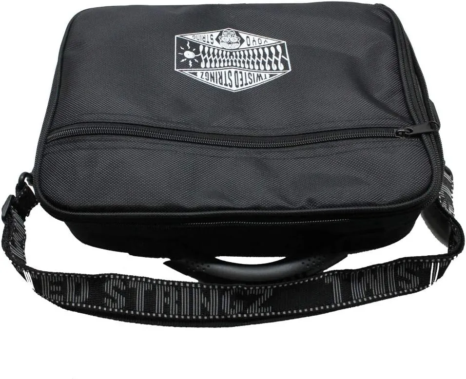 Deluxe Yo-Yo Bag - YoYo Carry Case - Holds 12 Yo-Yos- Triple Stitch Shoulder Strap - Double Graphics (Black)