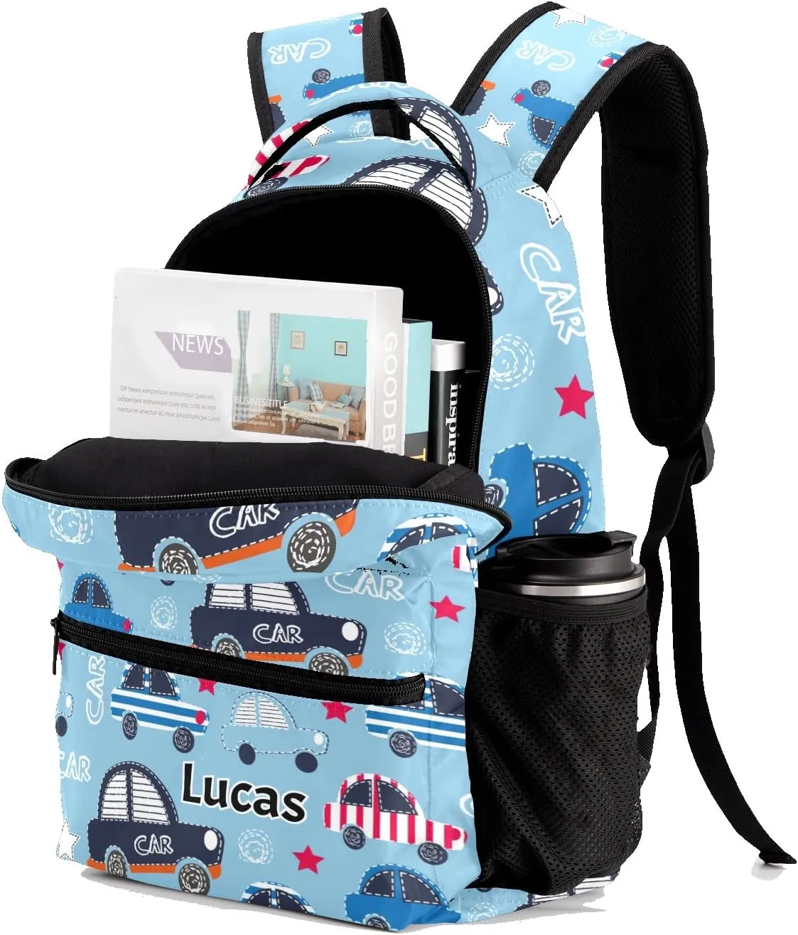 Deven Cute Car Cartoon Personalized Kids Backpack for Boy/Girl Teen Primary School Daypack Travel Bag Bookbag