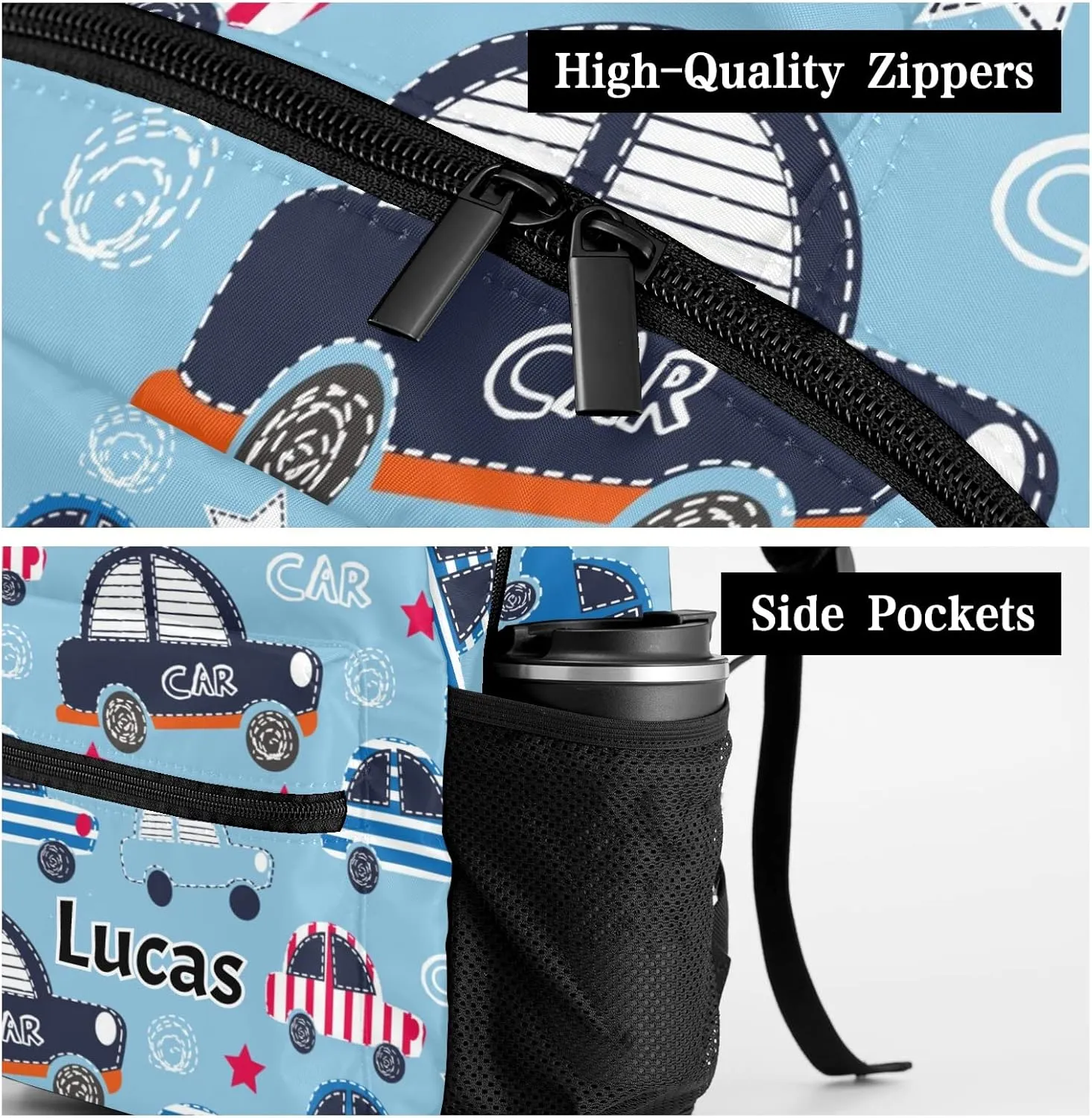 Deven Cute Car Cartoon Personalized Kids Backpack for Boy/Girl Teen Primary School Daypack Travel Bag Bookbag