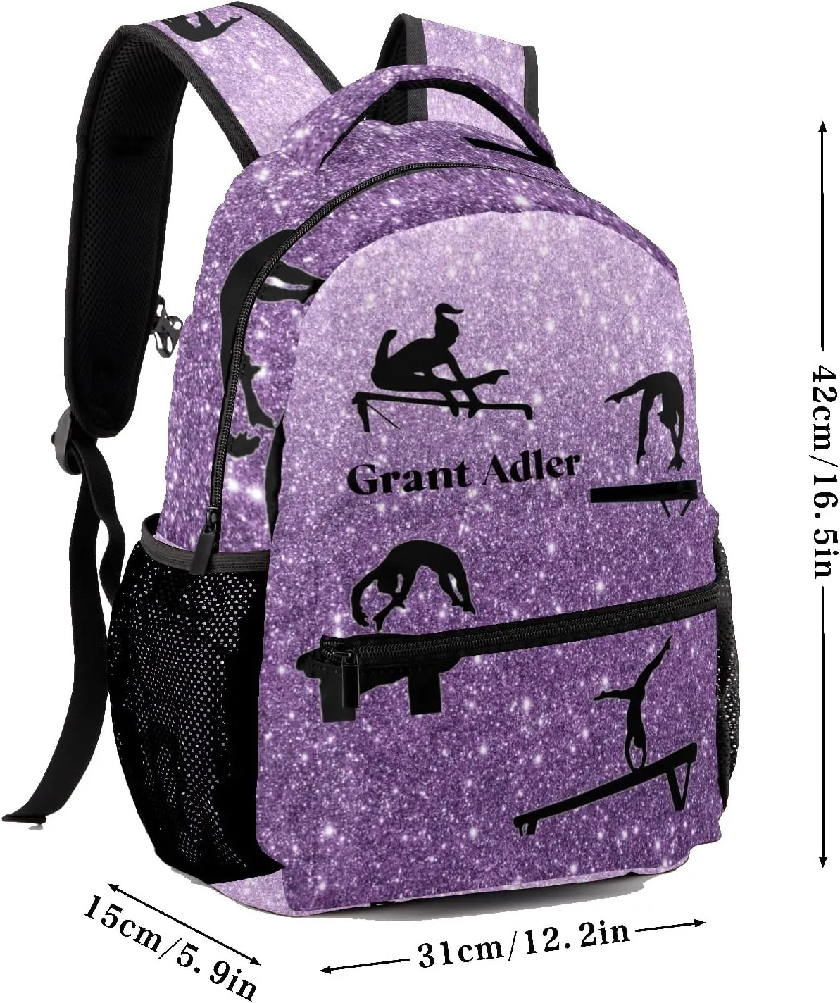 Deven I Love Gymnastics Lavender Personalized Kids for Boy/Girl Teen Primary School Daypack Travel Bag Bookbag