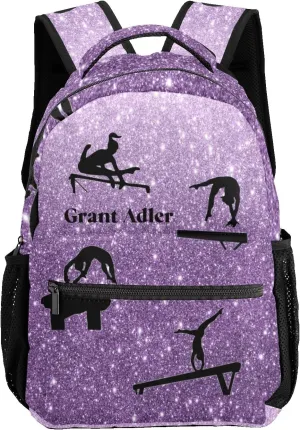Deven I Love Gymnastics Lavender Personalized Kids for Boy/Girl Teen Primary School Daypack Travel Bag Bookbag