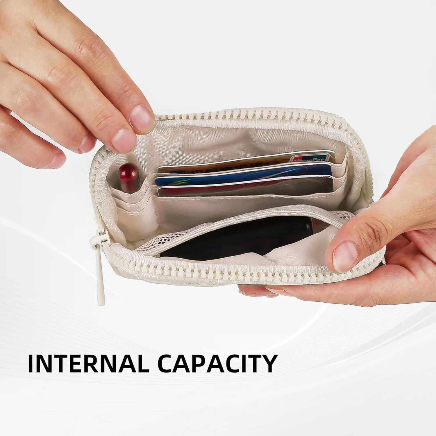 Didida The Iris Wallet Zip Card Case with ID Window Purses for Women Coin Purse with Zipper Mini Portable Keychain Wallet, Beige