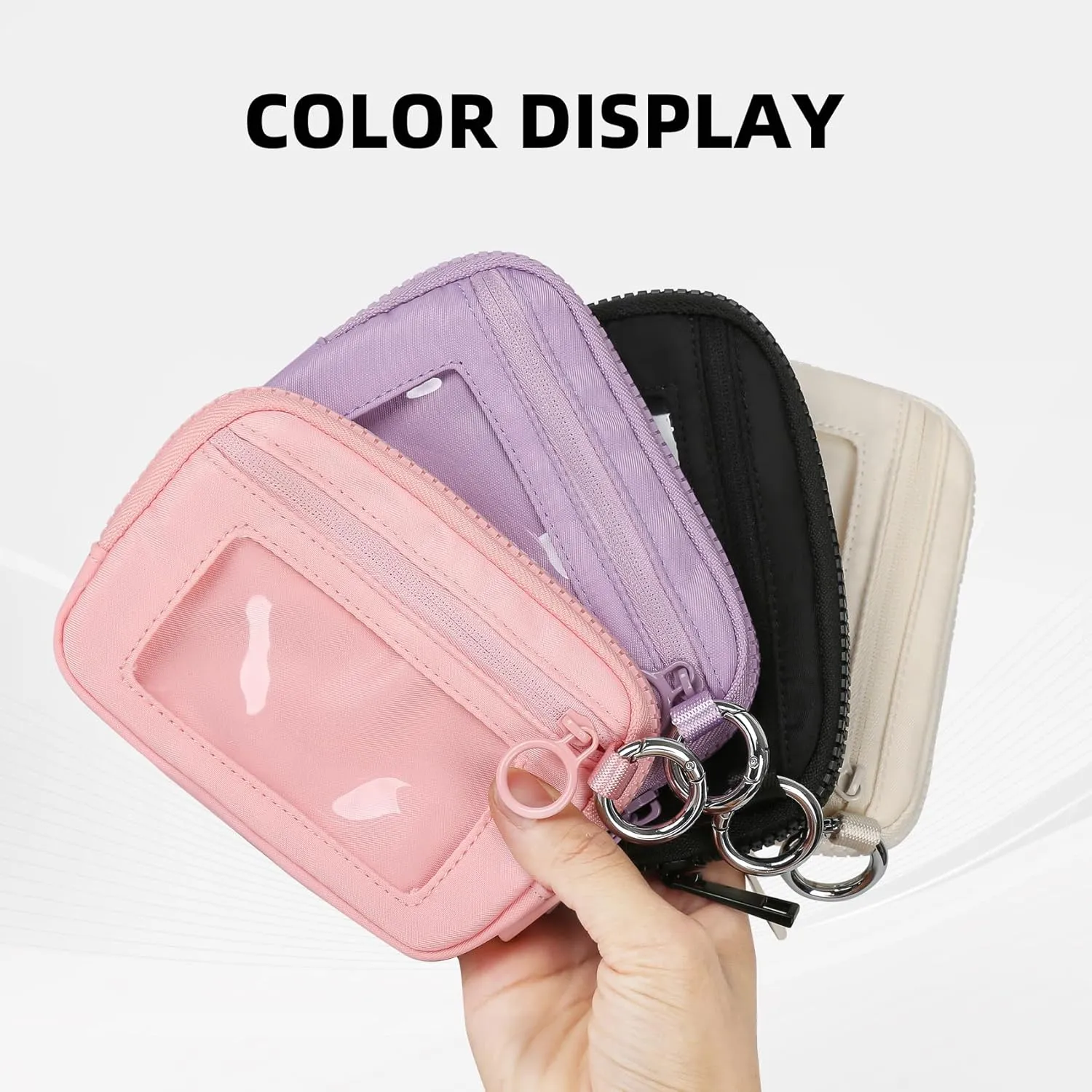 Didida The Iris Wallet Zip Card Case with ID Window Purses for Women Coin Purse with Zipper Mini Portable Keychain Wallet, Beige