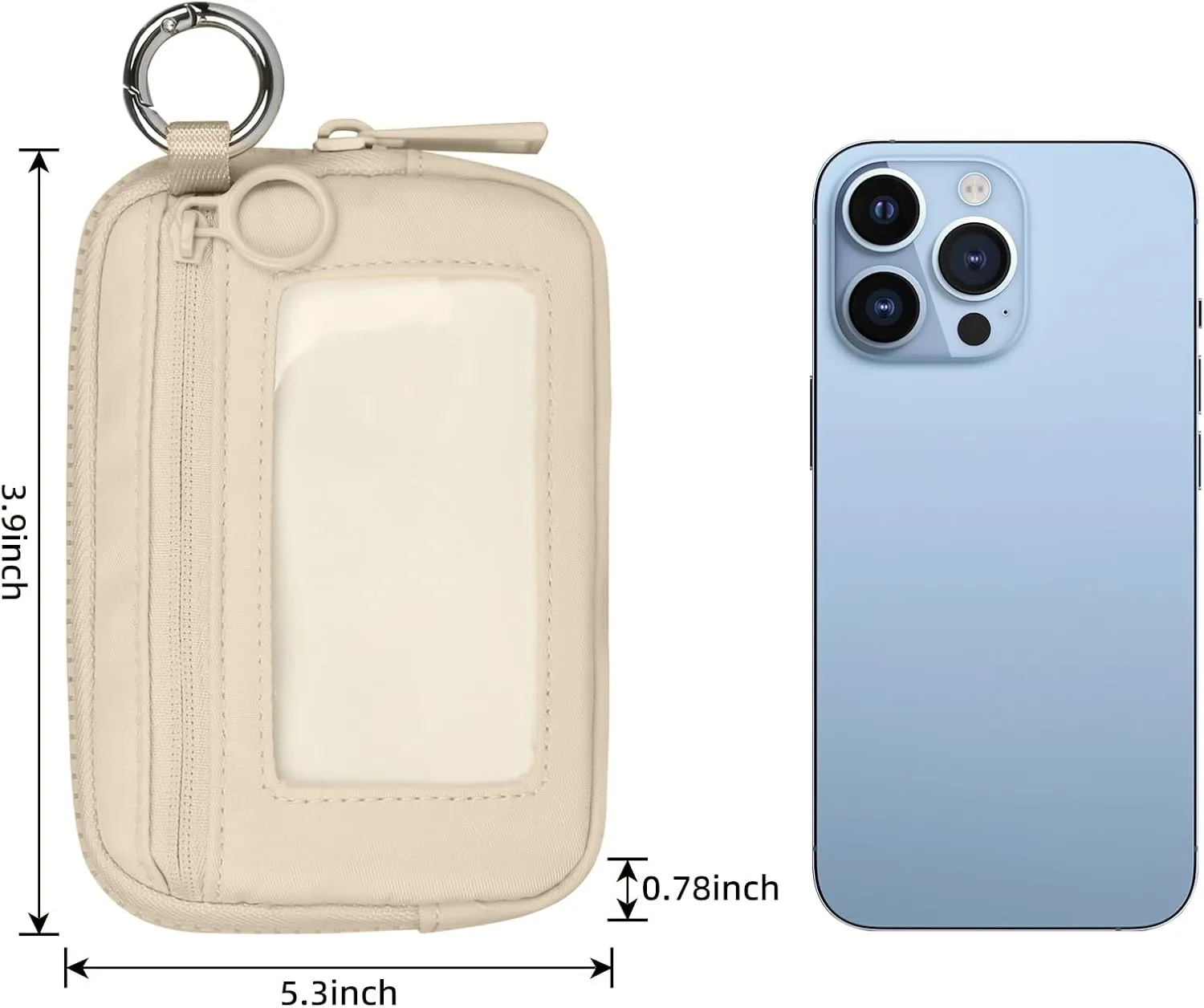 Didida The Iris Wallet Zip Card Case with ID Window Purses for Women Coin Purse with Zipper Mini Portable Keychain Wallet, Light khaki