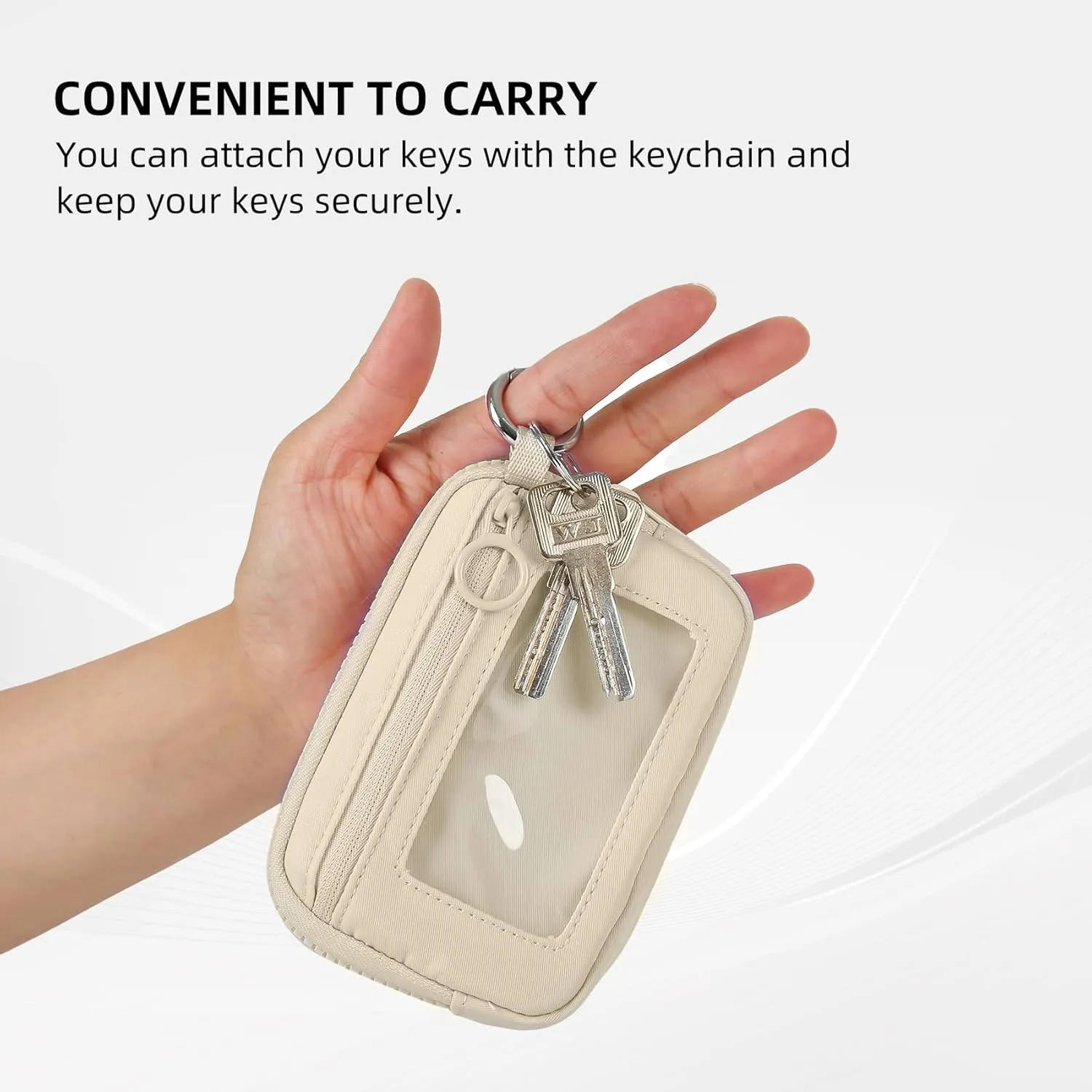 Didida The Iris Wallet Zip Card Case with ID Window Purses for Women Coin Purse with Zipper Mini Portable Keychain Wallet, Light khaki