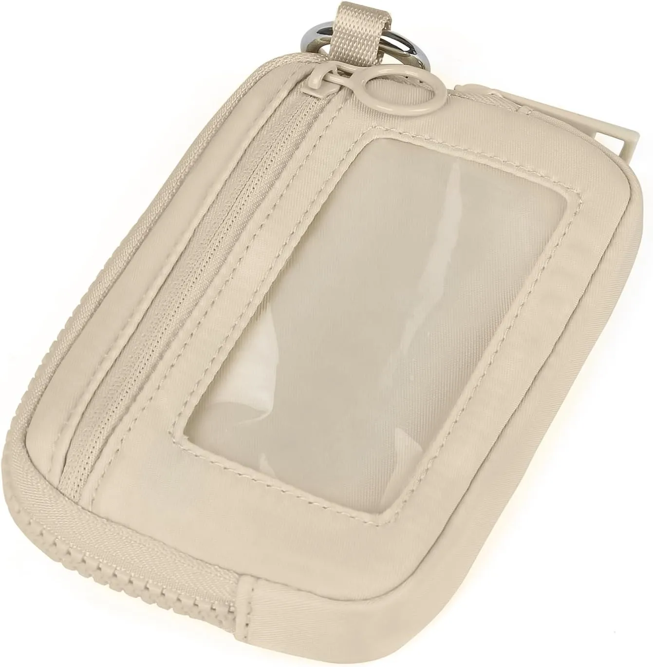 Didida The Iris Wallet Zip Card Case with ID Window Purses for Women Coin Purse with Zipper Mini Portable Keychain Wallet, Light khaki
