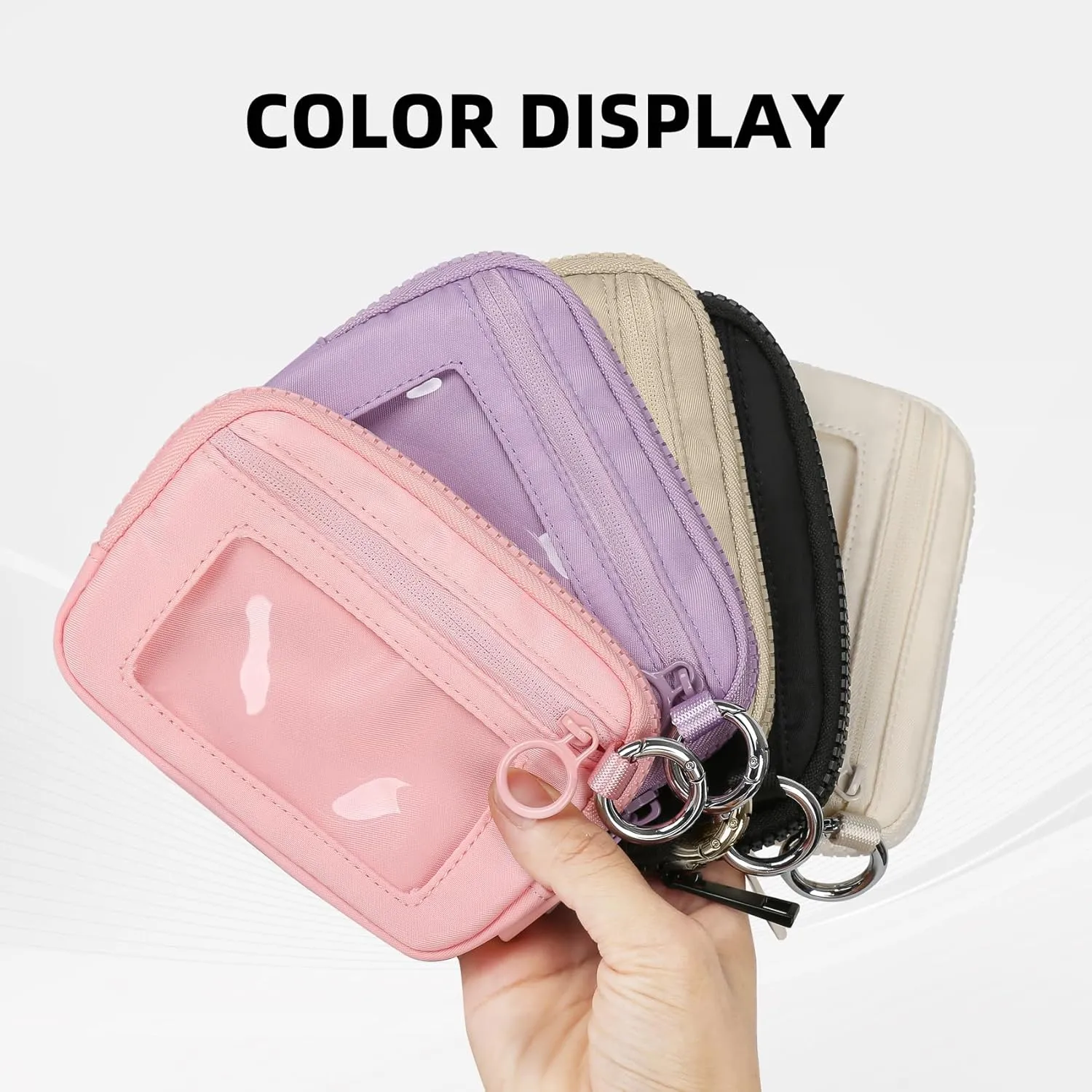 Didida The Iris Wallet Zip Card Case with ID Window Purses for Women Coin Purse with Zipper Mini Portable Keychain Wallet, Light khaki