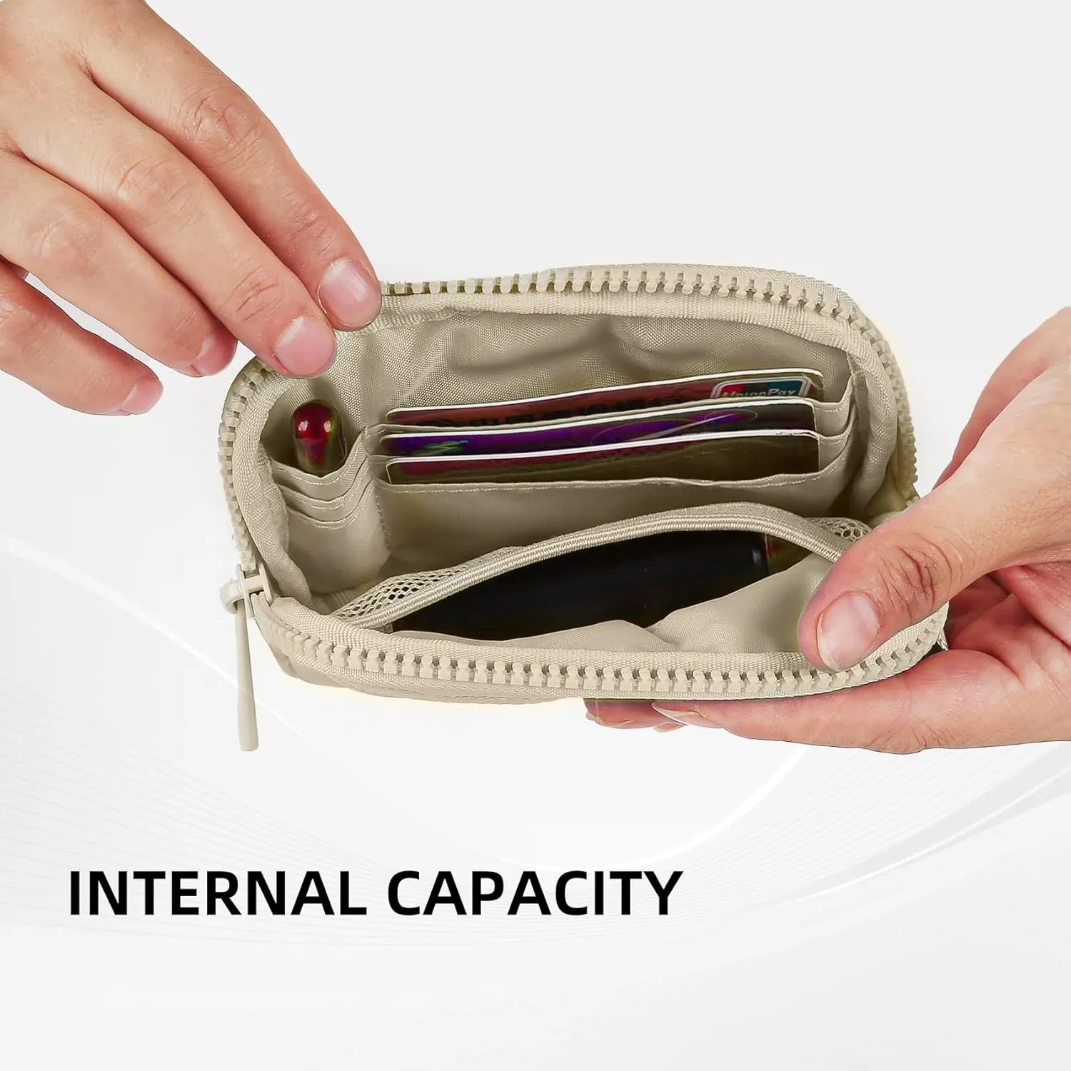 Didida The Iris Wallet Zip Card Case with ID Window Purses for Women Coin Purse with Zipper Mini Portable Keychain Wallet, Light khaki