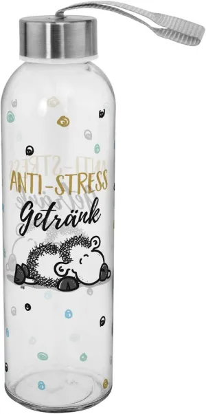 Die Geschenkewelt Sheepworld 46522 Antistress Glass Bottle 50 cl with Clasp and Carry Strap