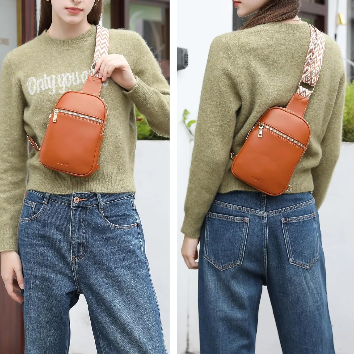DIOMO Anti Theft Small Sling Bag for Women Cross Body Bag Trendy, RFID Fanny Packs Vegan Leather for Women Travel Belt Purse