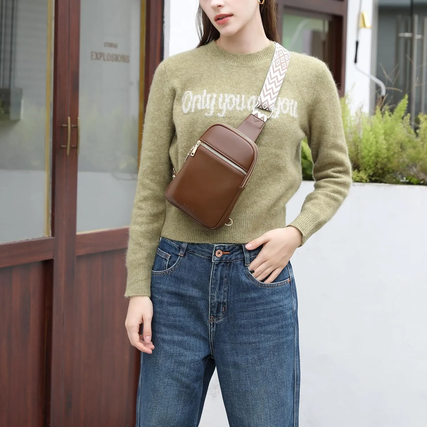 DIOMO Anti Theft Small Sling Bag for Women Cross Body Bag Trendy, RFID Fanny Packs Vegan Leather for Women Travel Belt Purse