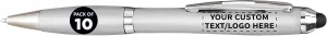 DISCOUNT PROMOS Custom Plastic Stylus Pens Set of 10, Personalized Bulk Pack - Black Ink, Great for Office, School, Business, Tradeshows, Events - Silver