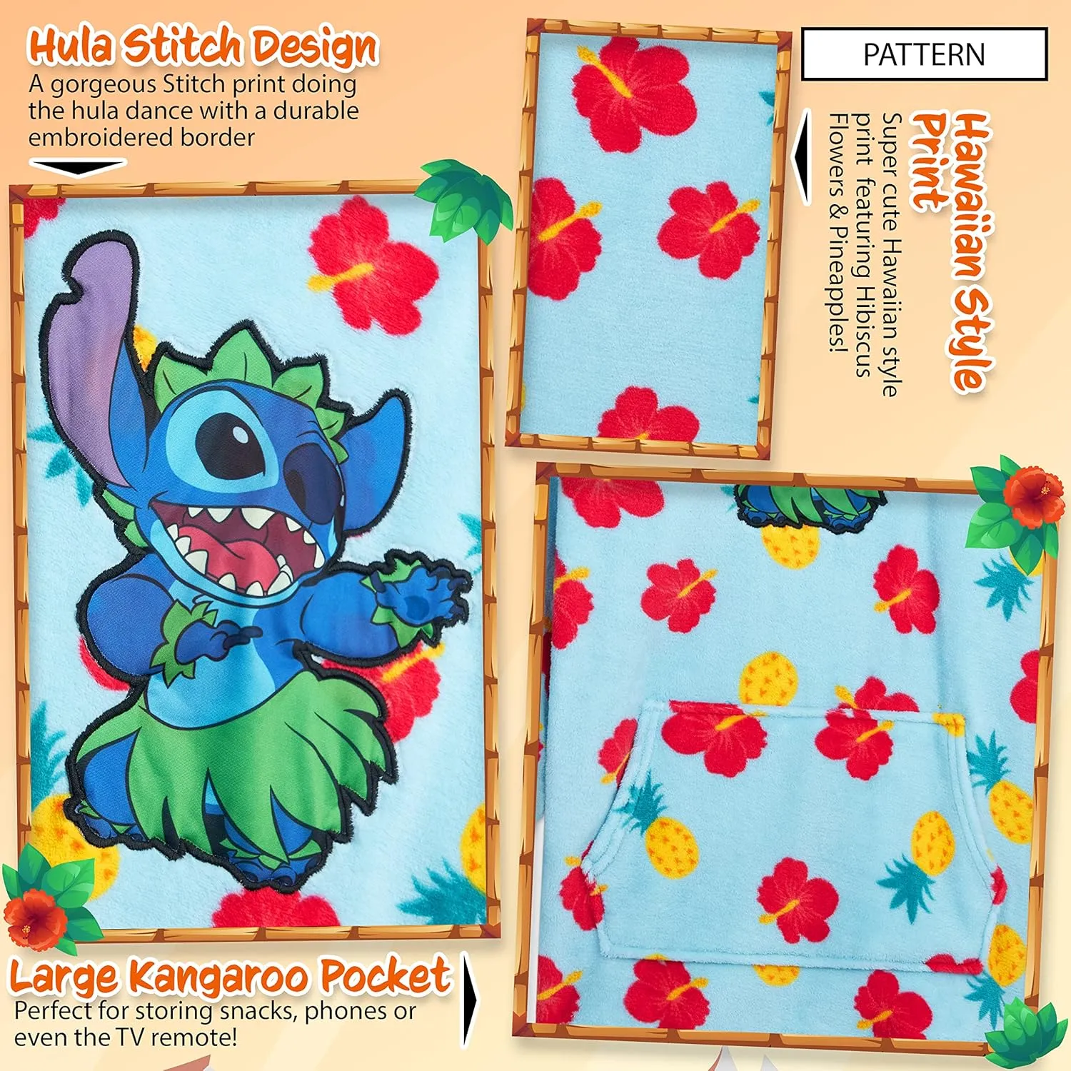 Disney Stitch Blanket Hoodie for Kids Cozy Fleece Wearable Blanket Stitch Gifts