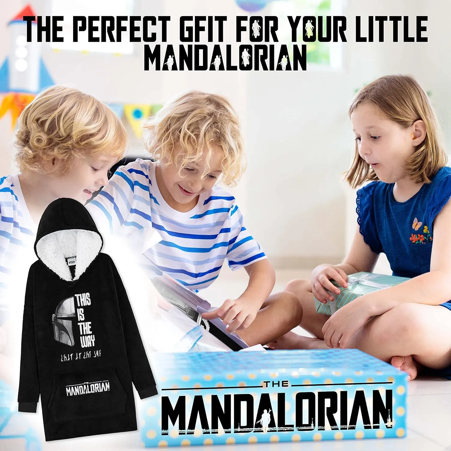 Disney The Mandalorian Blanket Hoodie for Boys Teens, Baby Yoda Fleece Wearable Blanket (Black)